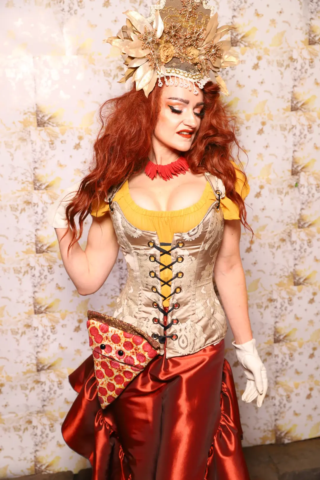 22. Marie Overbust Corset in Ivory Damask - The Marinara Maidens Collection