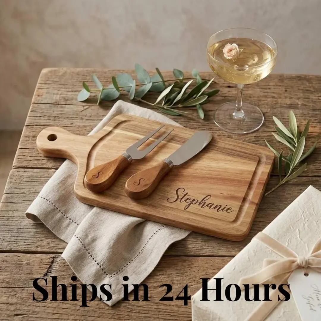 Mini Charcuterie Board – Personalized Wedding Favor with Cheese Knife and Fork Set
