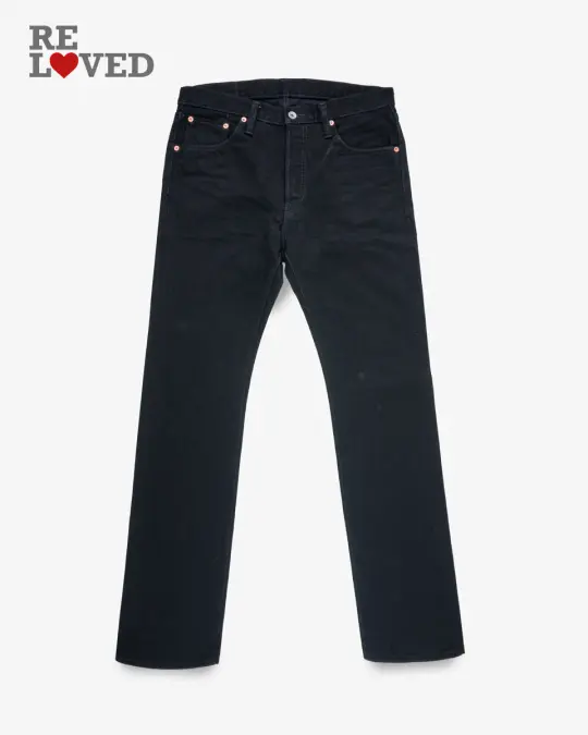 14oz Selvedge Denim Slim Straight Cut Jeans - Black/Black (IH-666S-142bb) Tag 34, Hemmed to 32.5"