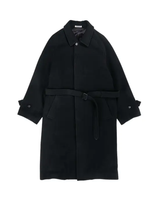 Auralee Super Fine Wool Mosser Soutien Collar Coat Black
