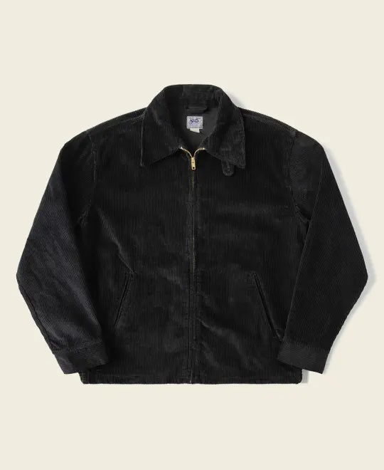 9 Wale Cotton Corduroy Zip-Up Jacket - Black