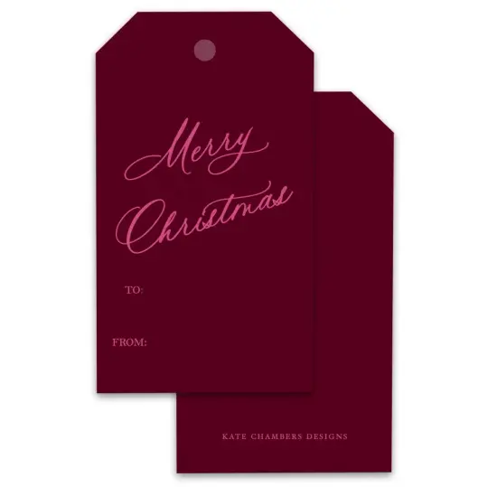 Claret and Pink Merry Christmas Holiday Gift Tags, Set of 12