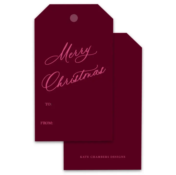 Claret and Pink Merry Christmas Holiday Gift Tags, Set of 12