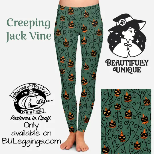 Creeping Jack Vine Black Vintage Cat Gothic Leggings