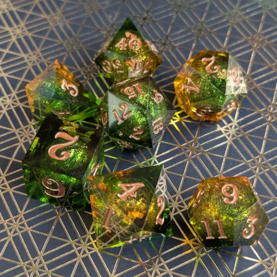 Forest Liquid Core Dice Set – 7pc Sharp Edge with Crystal D4