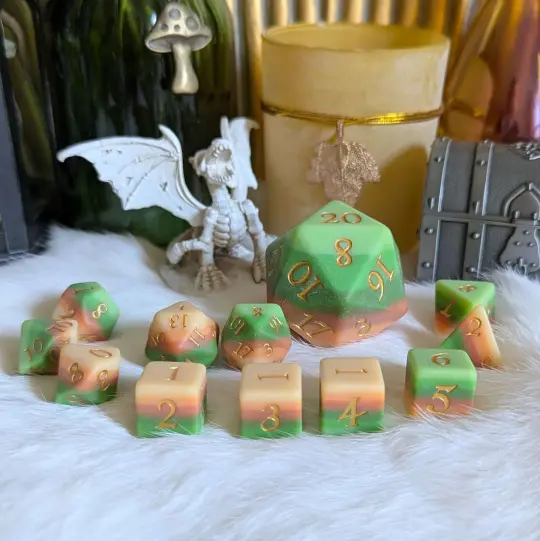 Forest's Heart Dice Set –7 and 11-Piece Matte Green Brown Ombre DnD Dice | Fennek & Finch