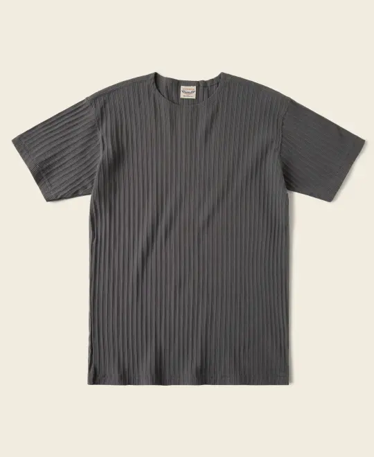 1950s Ribbed Cotton-Spandex Blend T-Shirt - Dark Gray