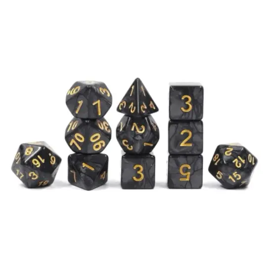 Coal Dice Set – 11-Piece Marbled Black Acrylic Extra D20 D6s DnD Dice