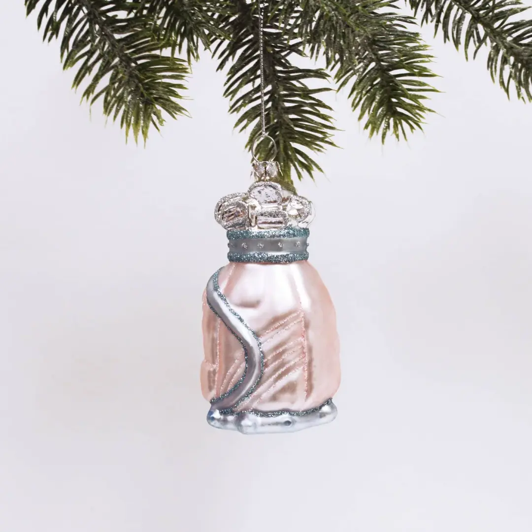 Golf Bag Glass Christmas Ornament, Pink & Glitter