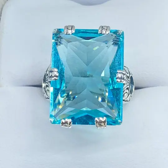 Sky Blue Topaz Ring, Size 7, Art Deco 6 Prong Filigree with a 30ct Gem #D104 - Ready to Ship