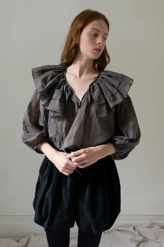 Rosario Cotton Voile Blouse - Grey