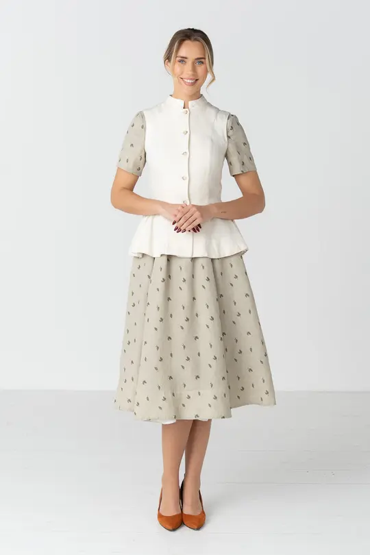 Peplum – Twill Linen Vest with Mandarin Collar