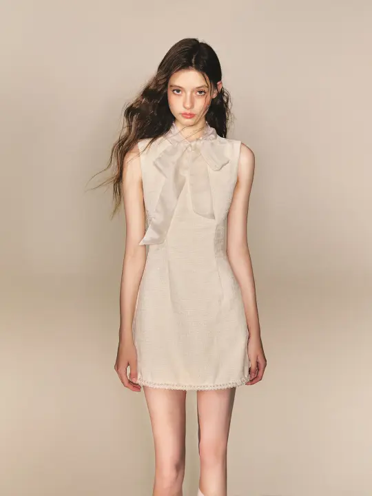 Tulle Tie Bow Dress Slim Waist Sleeveless Vest Dress R5167