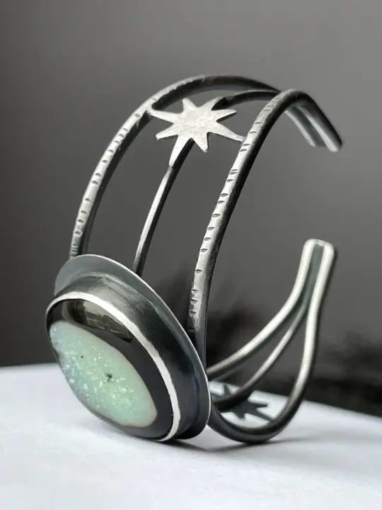 Mint Green Druzy and Starburst Cuff