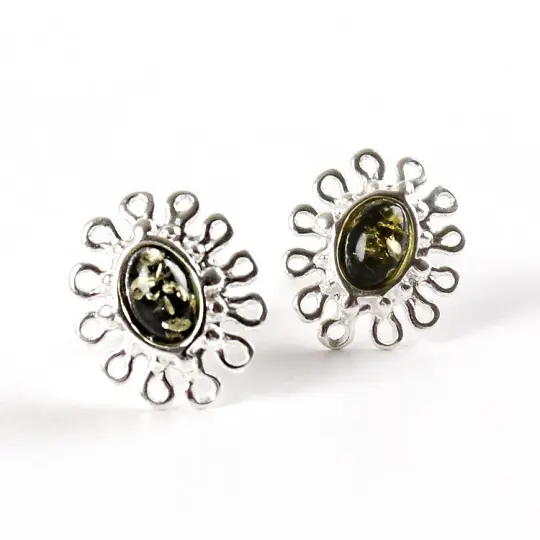 Dainty Green Amber Earrings - Studs