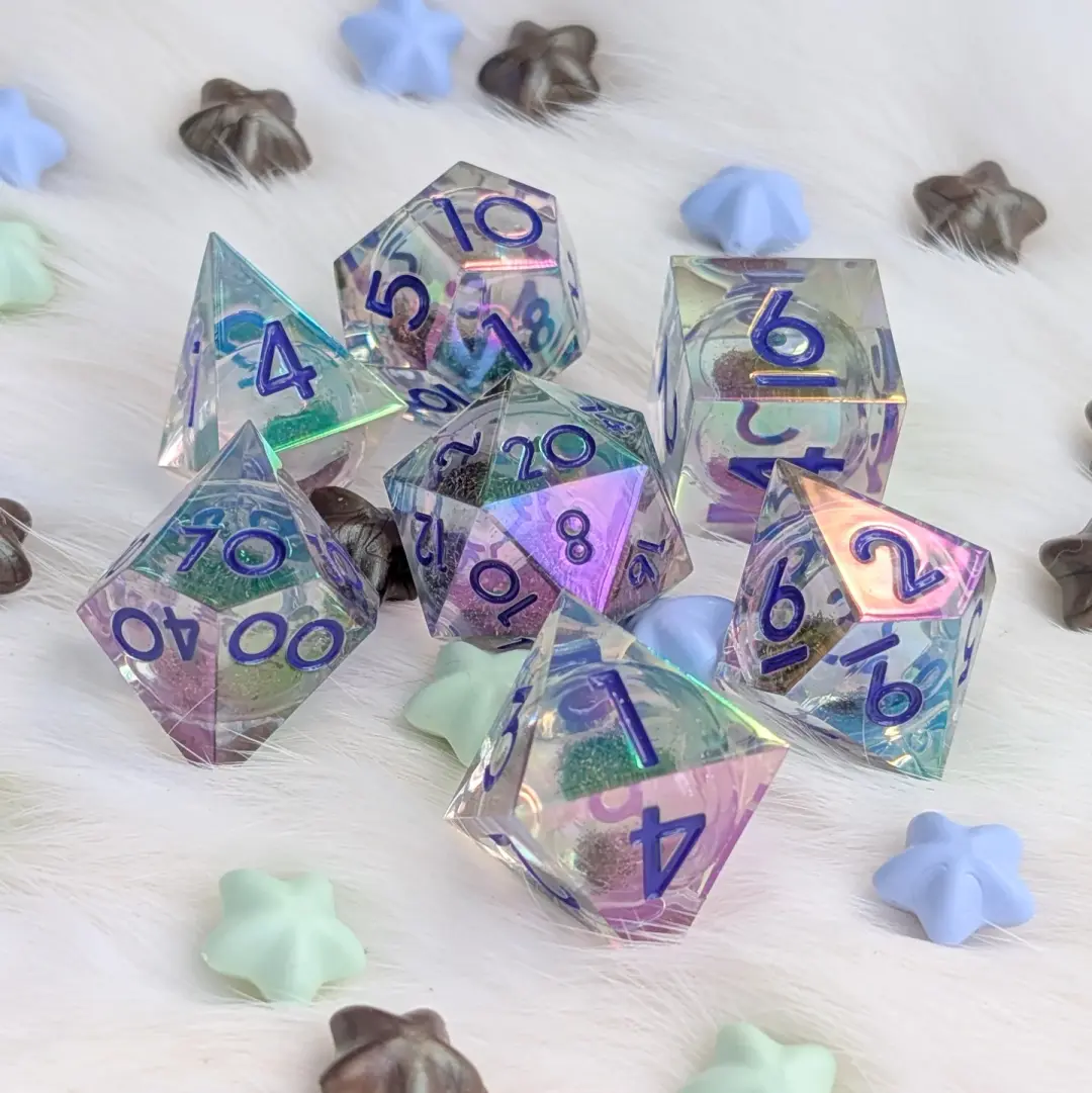 Sharp Edge Liquid Core DnD Dice Set - Iridescent - Stormglass