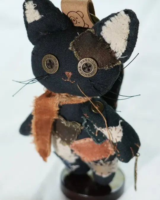 Patched Black Cat — Handmade Bag Charm