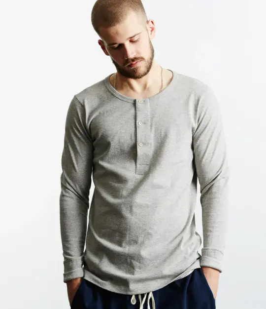 206 Loopwheeled Classic Fit Midweight Long Sleeve Henley