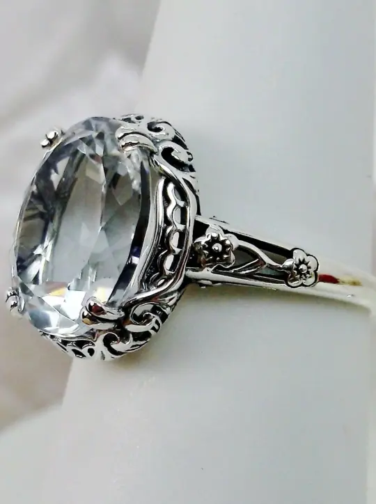Topaz Ring, Natural White Topaz Gemstone, Edwardian Jewelry #D70z