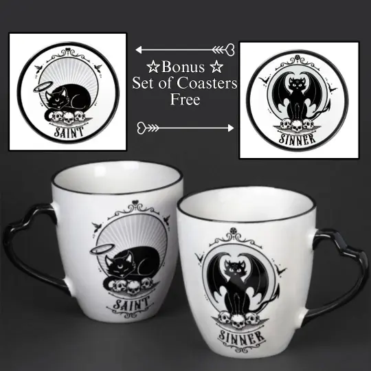 Saint & Sinner Fine Bone China Mug Set with Bonus Coasters