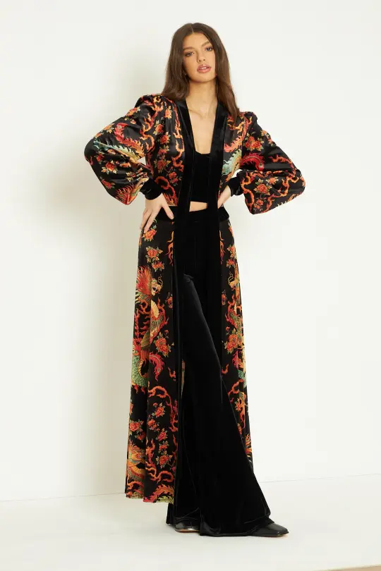 Dragon Rising Velvet Maxi Jacket
