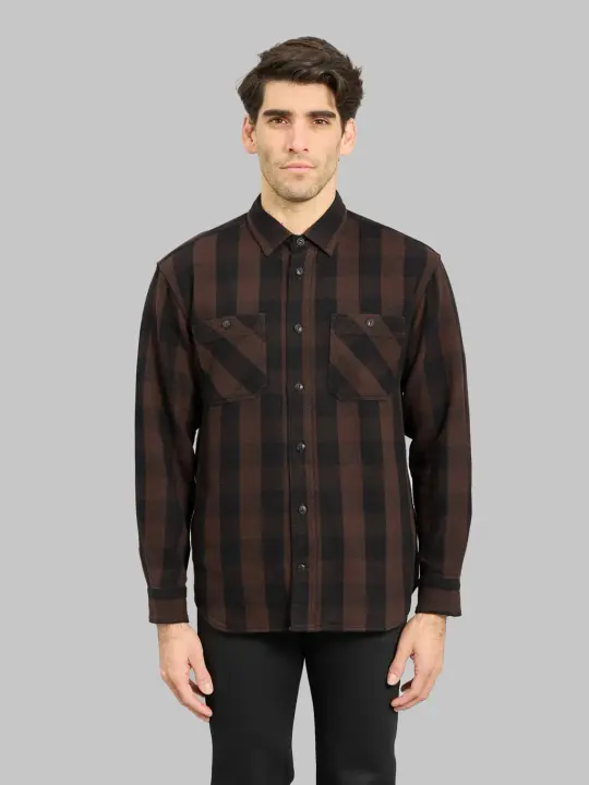 Momotaro Jeans MMLS6002 Block Check Shirt Brown
