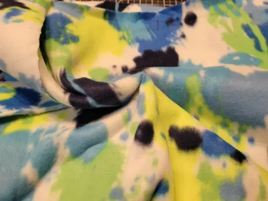 White Lime Blue Splatter Fleece - By the Yard