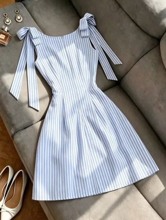Striped Minimalist Women's Homecoming Dress Pale Blue Corset Short Prom Dress Party Dress RS2675
