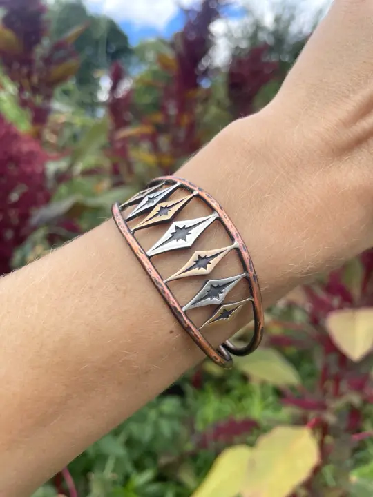 Mixed Metal Starburst Cuff Bracelet