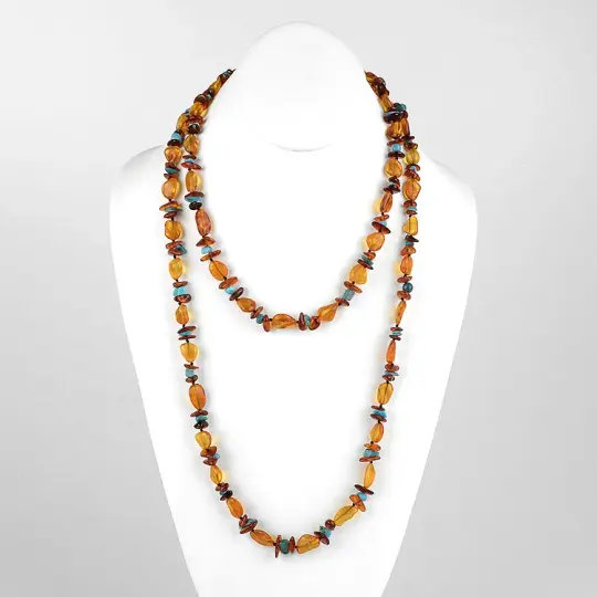 48" Amber Turquoise Nuggets & Chips Necklace