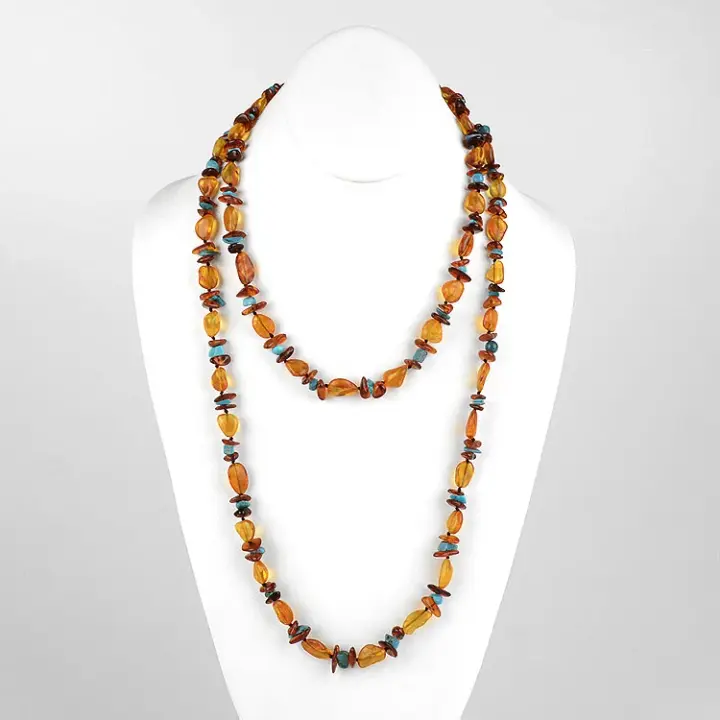 48" Amber Turquoise Nuggets & Chips Necklace