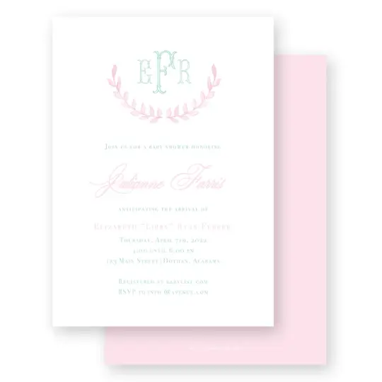 Pink Laurel Wreath Baby Shower Invitation
