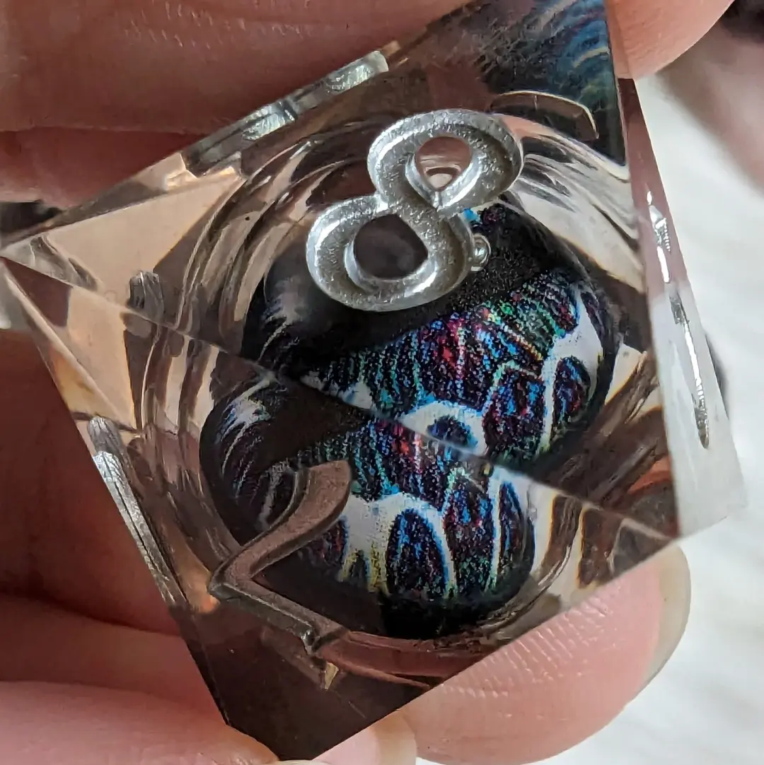 Technicolor Moving Eye Liquid Core Dice Set – 7-Piece Rainbow Sharp Edge DnD