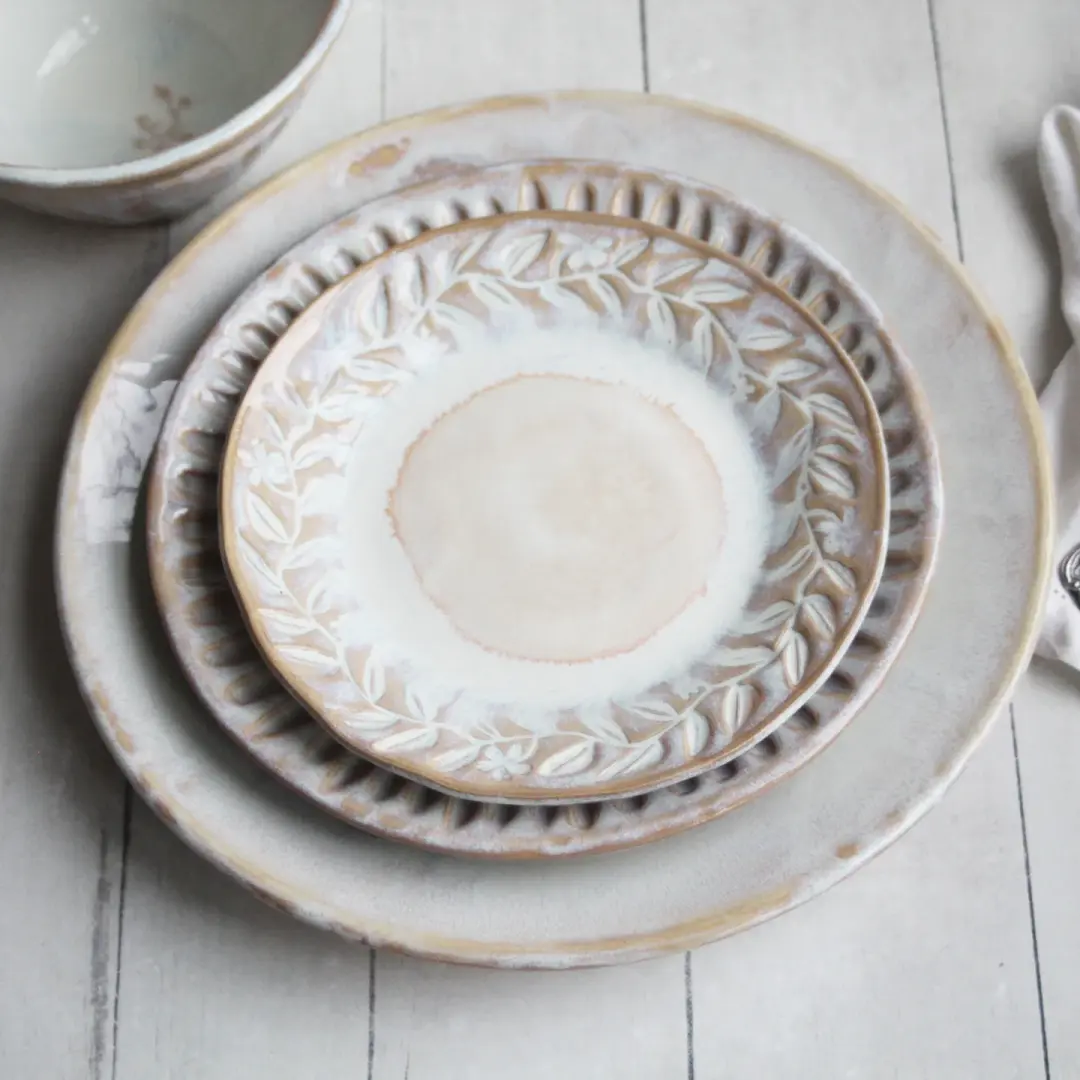 Custom Order for Nish - Three Place Settings in White and Ocher Glaze