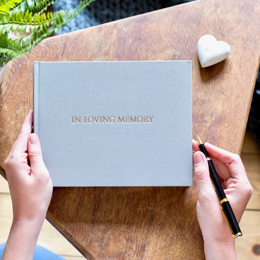 Hand-Printed Linen Condolence Book