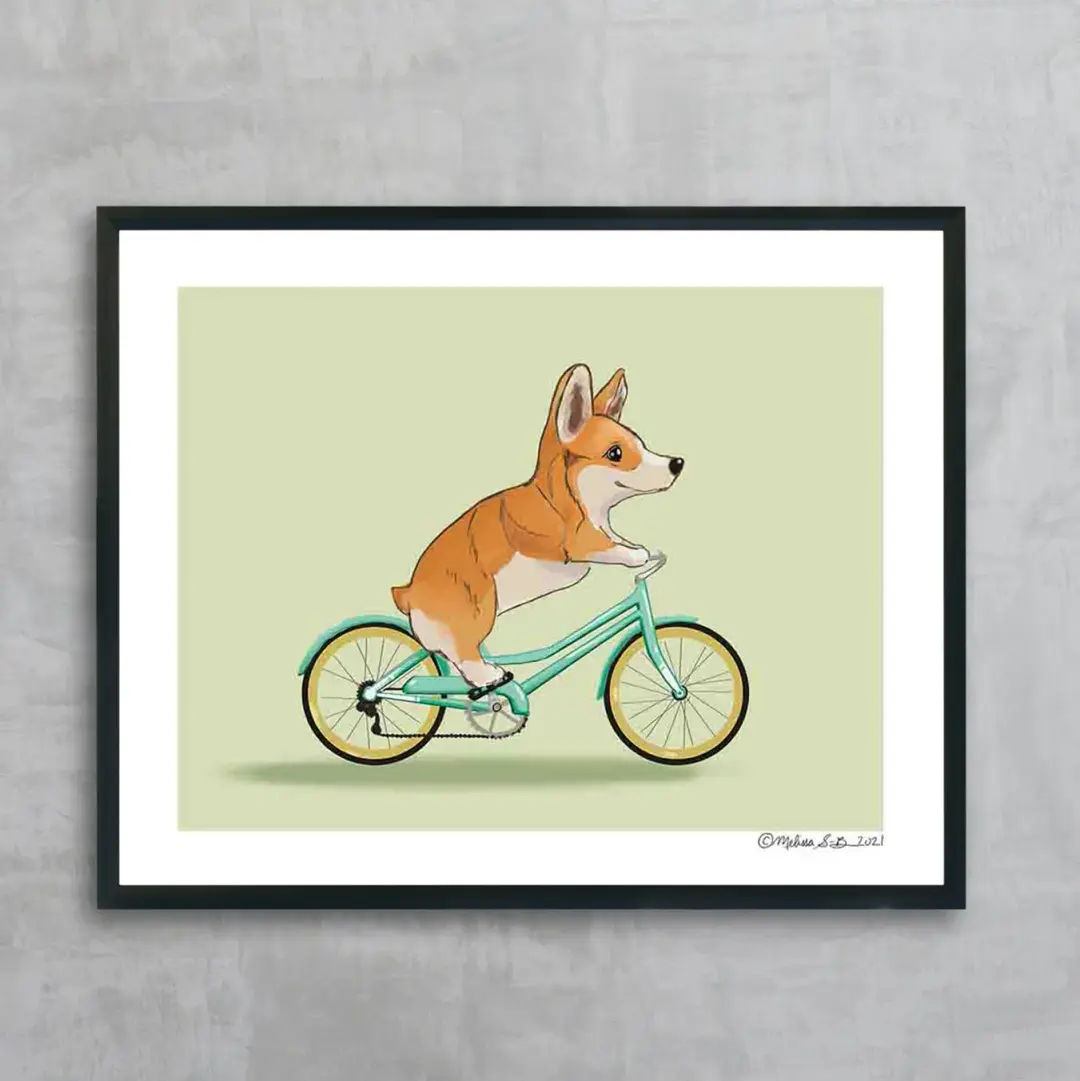 Corgi Riding Bike Art Print