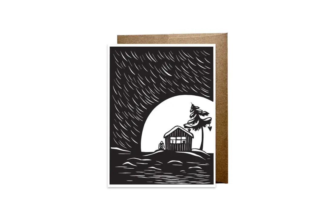 "Winter Island Cabin" card