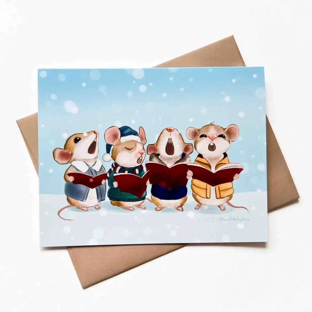 Christmas Carolling Mice Holiday Card