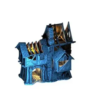 Warden's Bastion Ruins 28mm 3D printed medieval fantasy town terrain, 3D render, front view