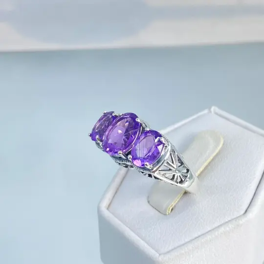 Natural Amethyst Ring, Size 8.5, Natural Gemstone, Art Deco Jewelry, Cocktail Ring #D36 - Ready to Ship