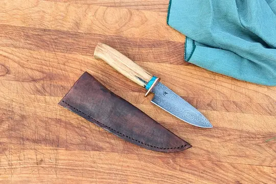 4″ Feather Damascus Chrysocolla Field Knife