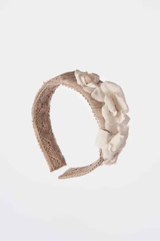 Natural Linen, Headband with White Flowers