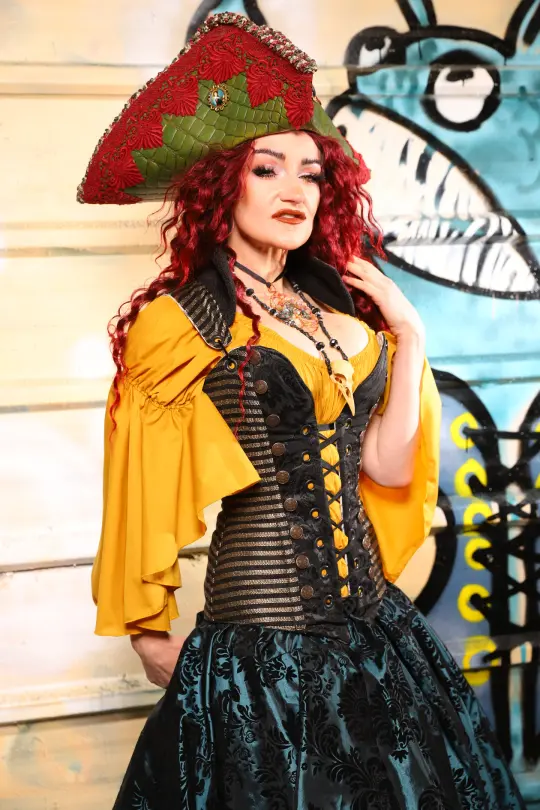 Buccaneer Overbust Corset in Blackwater Gold Stripe - The Bucc Stops Here! Collection