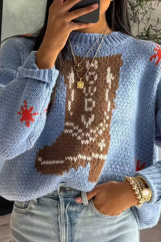 Oversized Cowboy Boots Knit Sweater