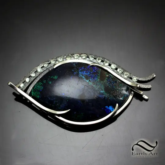 Eye of the Dragon Brooch - Andamooka Opal in Sterling Silver