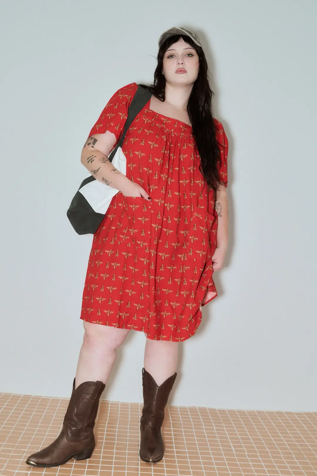 Soft Linen Midi House Dress Red Bug