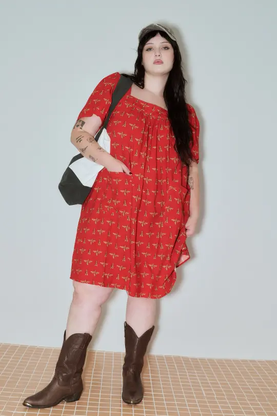 Soft Linen Midi House Dress Red Bug
