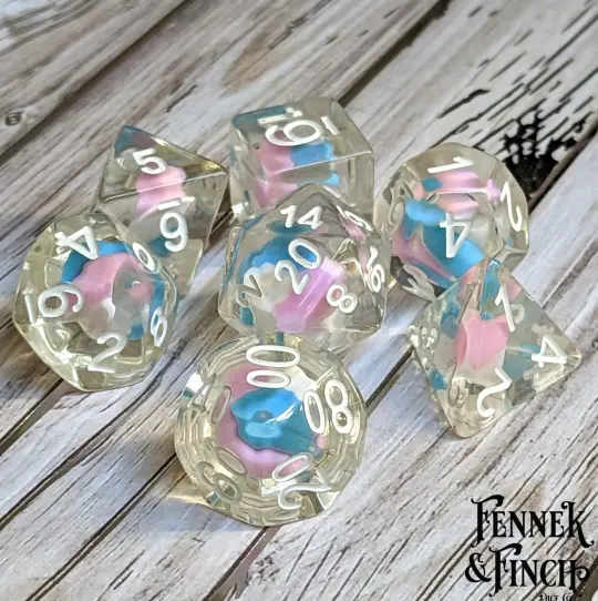 Unicorn Candy Swirl Dice Set – 7-Piece Rainbow Pastel DnD Dice