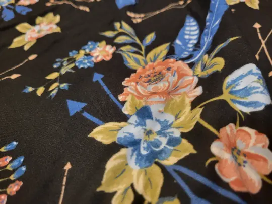 Feathers and Flowers Polyester Lycra Brushed Double Knit- Remnant Piece 1.75 Yard