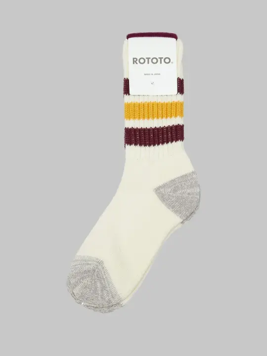 ROTOTO Coarse Ribbed Oldschool Crew Socks Bordeaux/Yellow